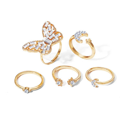 Bohemian Wave Flower Rings Set For Women