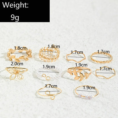 Bohemian Wave Flower Rings Set For Women