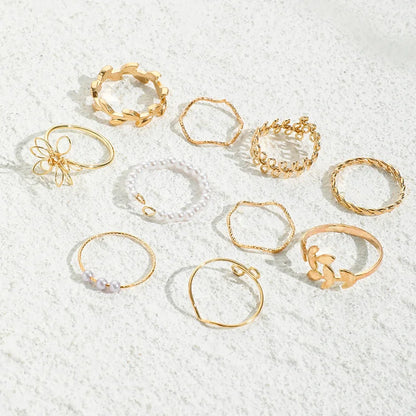 Bohemian Wave Flower Rings Set For Women