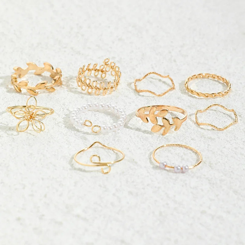 Bohemian Wave Flower Rings Set For Women