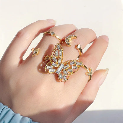 Bohemian Wave Flower Rings Set For Women