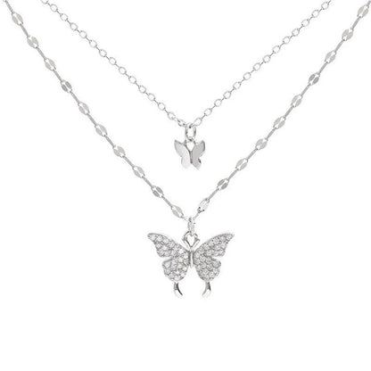 New Shiny Butterfly Necklace Ladies Exquisite Double Layer