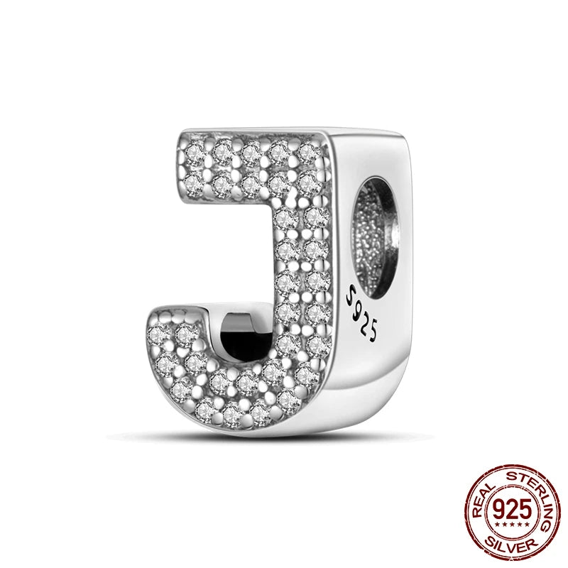 26 A-Z Alphabet Beads 925 Sterling Silver LOVE Letter Charm Fit