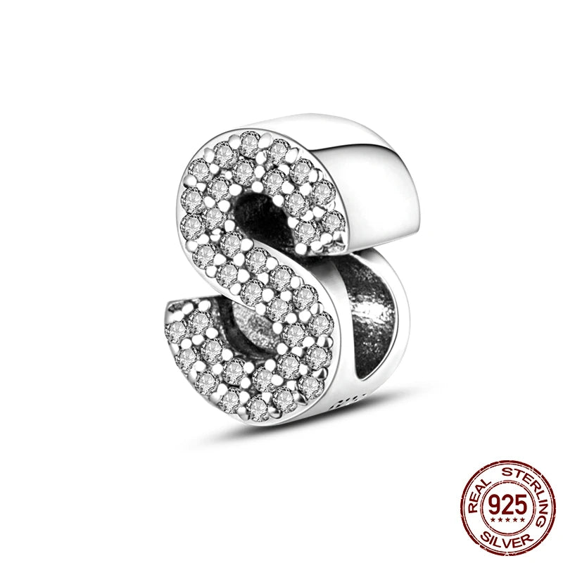 26 A-Z Alphabet Beads 925 Sterling Silver LOVE Letter Charm Fit