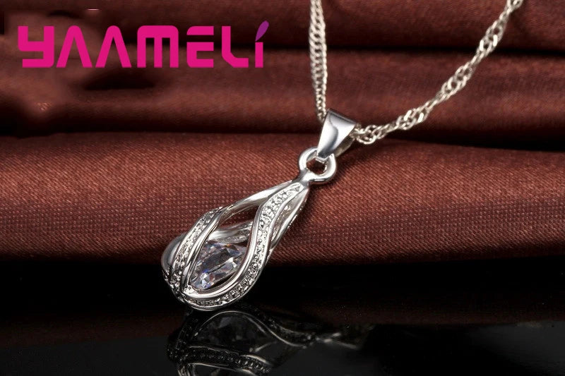 Hot Water Drop CZ 925 Sterling Silver Plated Jewelry Set For Women