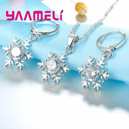 Qualified Snowflake Women 925 Sterling Silver Color Jewelry Set