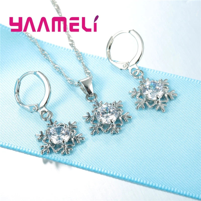 Qualified Snowflake Women 925 Sterling Silver Color Jewelry Set