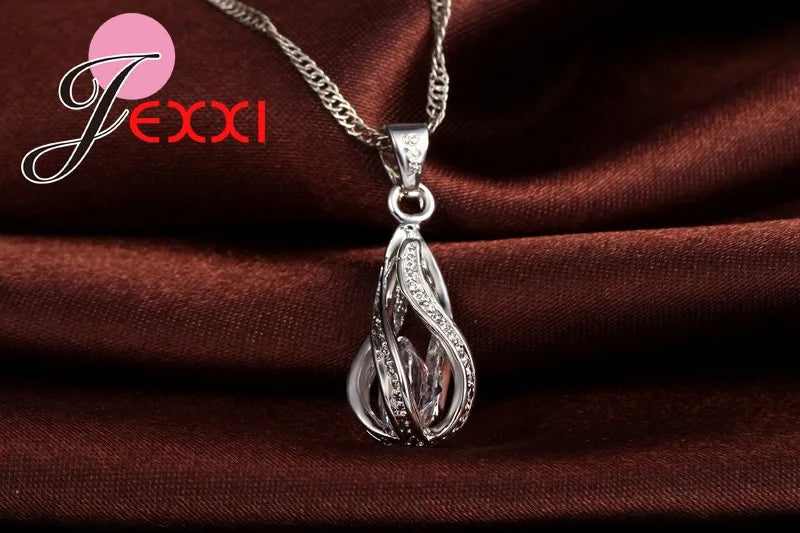 Hot Water Drop CZ 925 Sterling Silver Plated Jewelry Set For Women