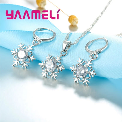 Qualified Snowflake Women 925 Sterling Silver Color Jewelry Set