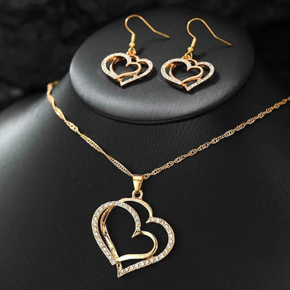 3 Pcs Set Heart Shaped Jewelry Set Of Earrings Pendant Necklace For Women