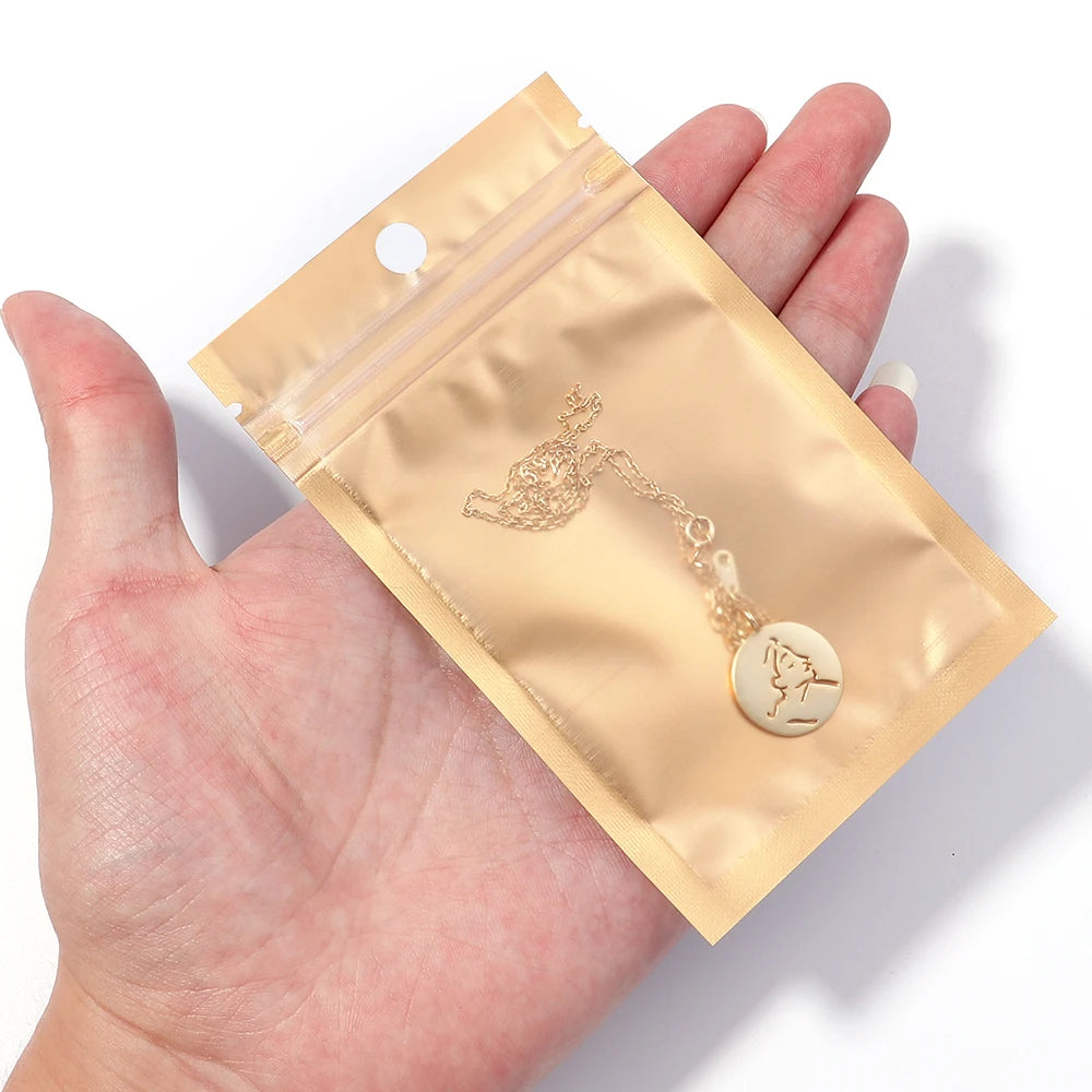 20-50Pcs/lot Gold Color Aluminum Foil Ziplock Bags Multi-size Jewelry