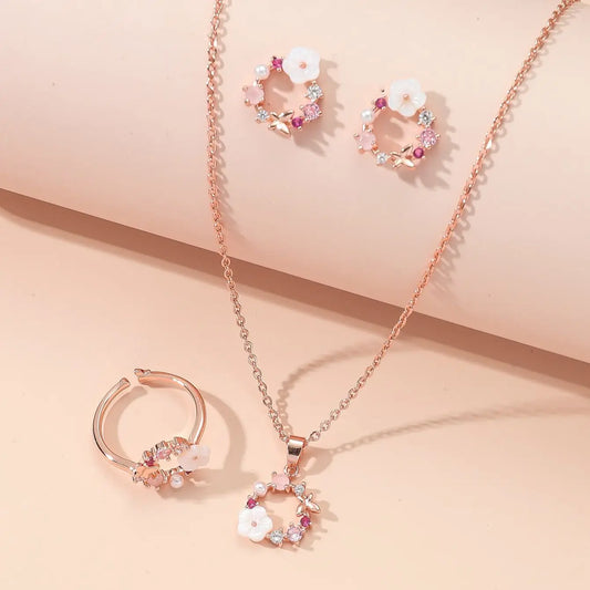 4 Pieces Rose Gold-color Lady Flower Fashion Accessories