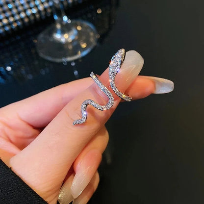 New Sliver Color Cubic Zirconia Snake Ring for Women Open Adjustable