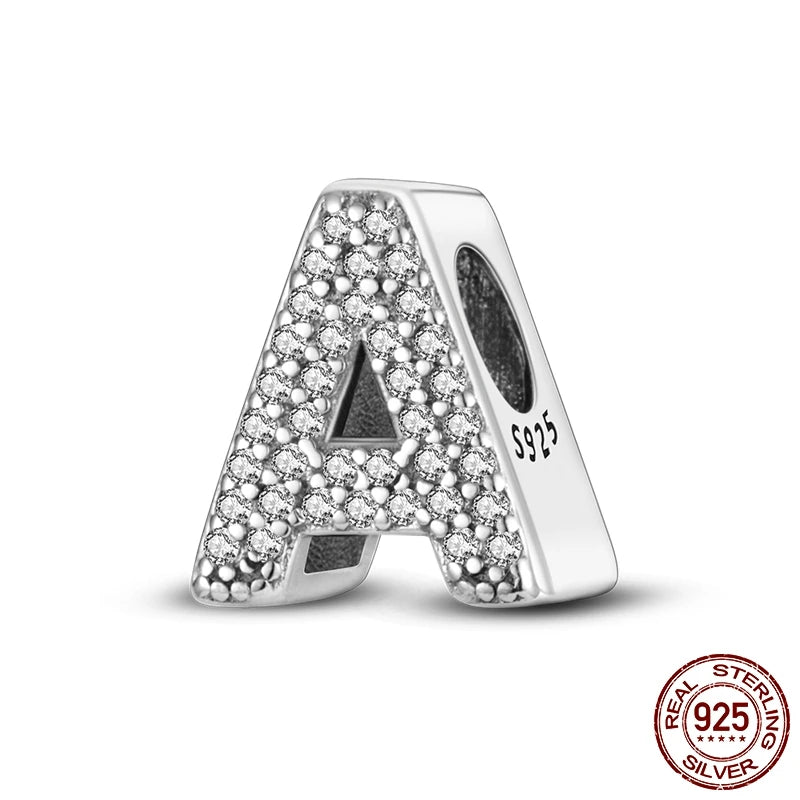 26 A-Z Alphabet Beads 925 Sterling Silver LOVE Letter Charm Fit