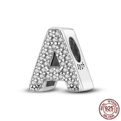 26 A-Z Alphabet Beads 925 Sterling Silver LOVE Letter Charm Fit