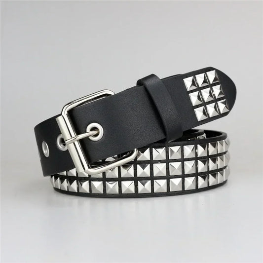 Square Bead Rivet Belt Metal Pyramid Belt