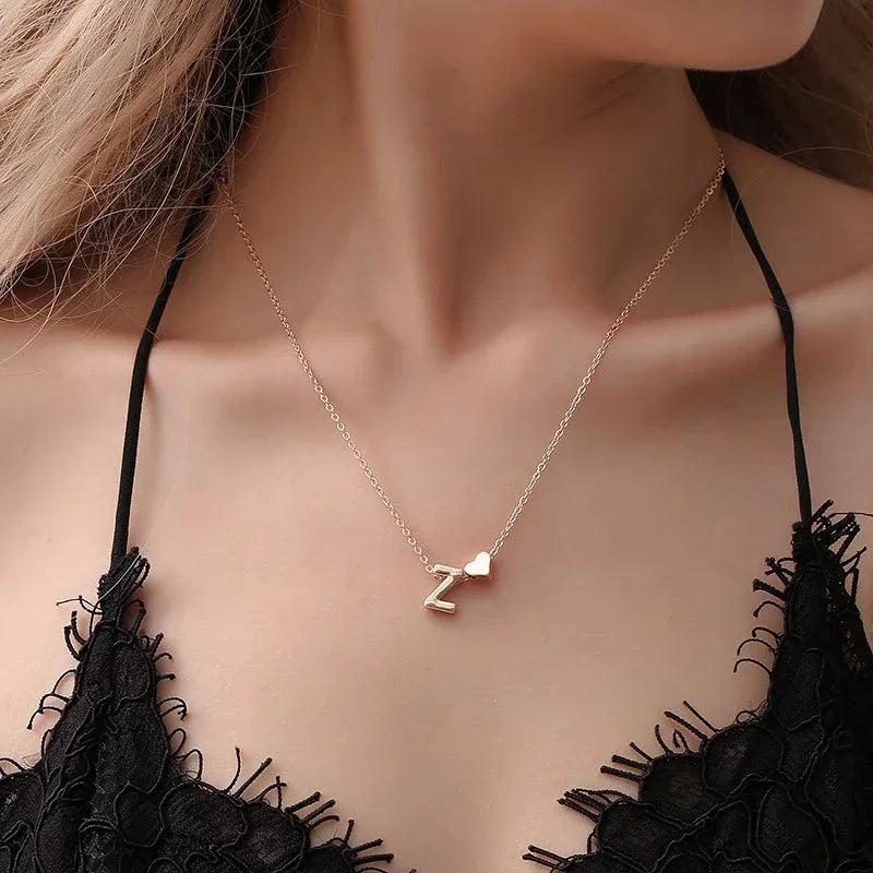 Fashion Tiny Heart Dainty Initial Necklace Gold