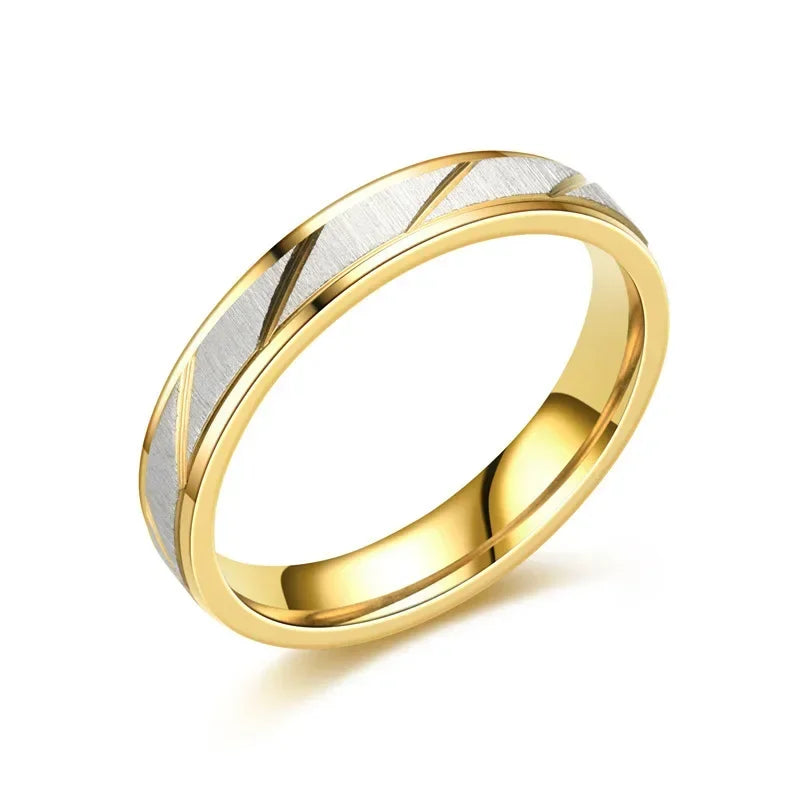 Gold Color Wave Pattern Couple Ring Titanium Steel Wedding Engagement Ring