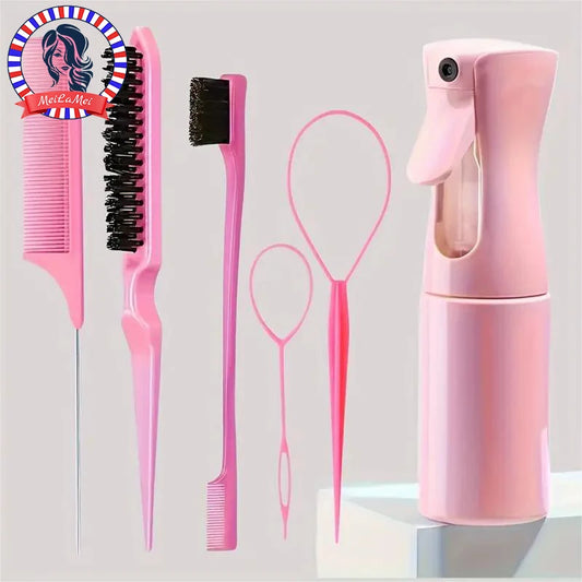 6pcs/Set Hair Brush Set Hairdressing Spray Bottle Hair Braiding Loop