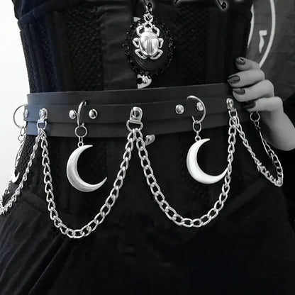 Moon Pendant Chain Fringe Goth Belt For Women Girls