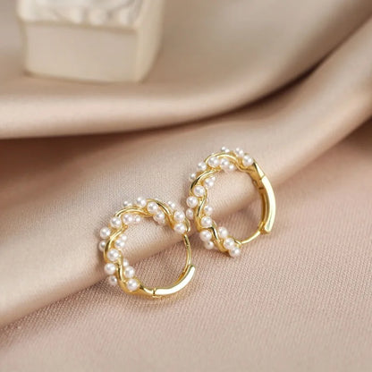 Pearl Hoop Earring Small Round Circel Earrings For Women