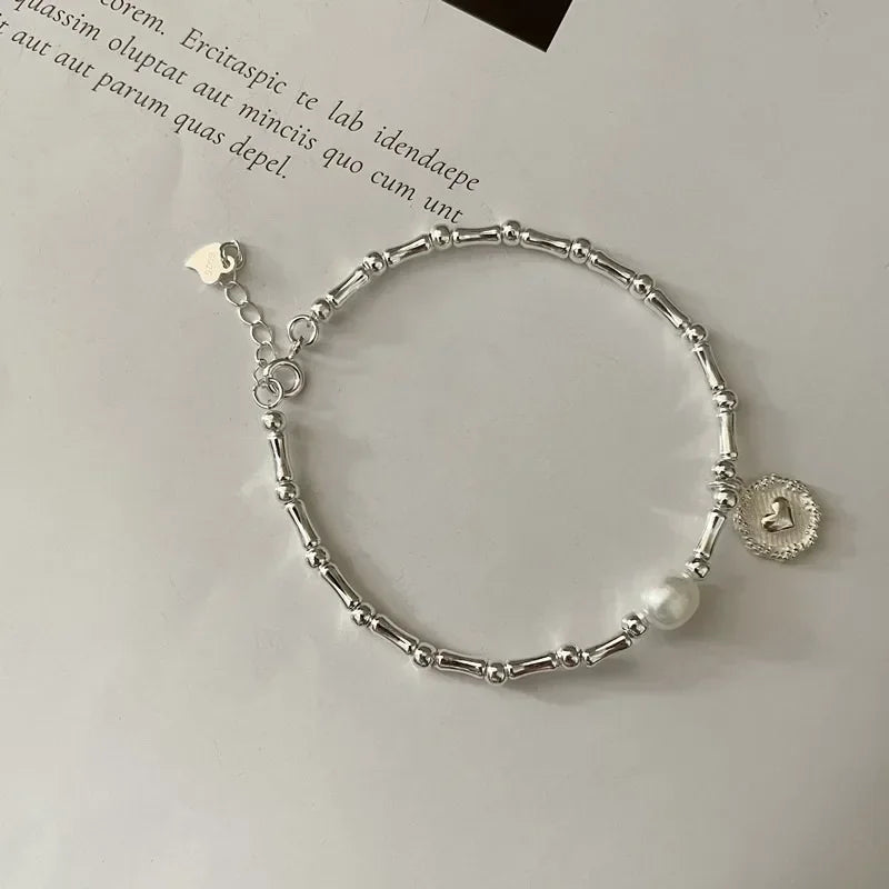 925 Sterling Silver Bracelet Partial Pearls for Women