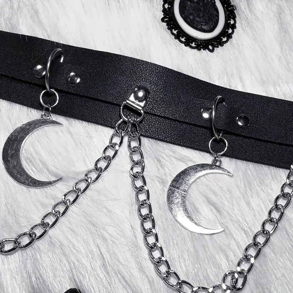 Moon Pendant Chain Fringe Goth Belt For Women Girls