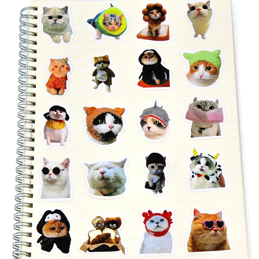 10/50/100pcs Funny Cat Stickers Cartoon Cute Decals Toy Stationery Guitar Phone Bicycle Laptop Luggage Car Graffiti Kids Sticker