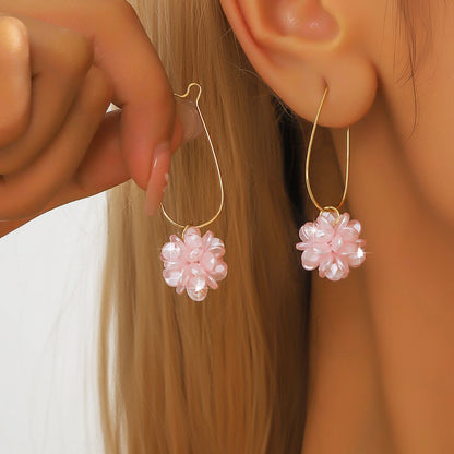 2PC Women's Fashion Trend DIY Pearl Petal Ball Earrings Outdoor Travel Carnival Banquet Party Holiday Dressing Gifts