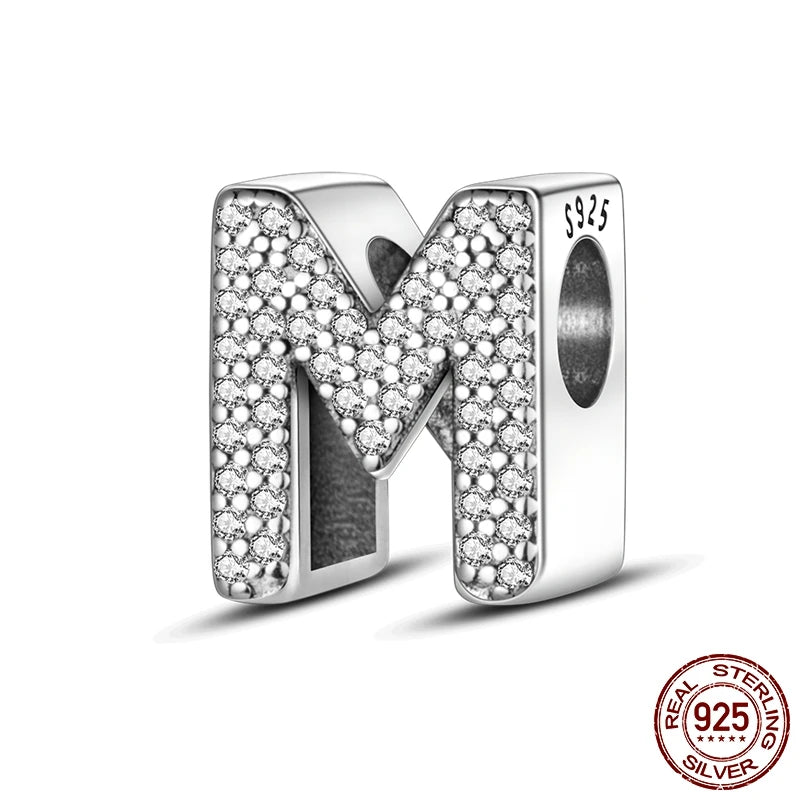 26 A-Z Alphabet Beads 925 Sterling Silver LOVE Letter Charm Fit