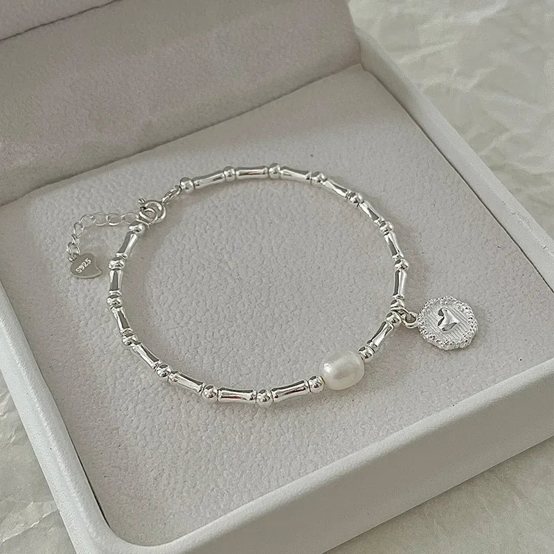 925 Sterling Silver Bracelet Partial Pearls for Women