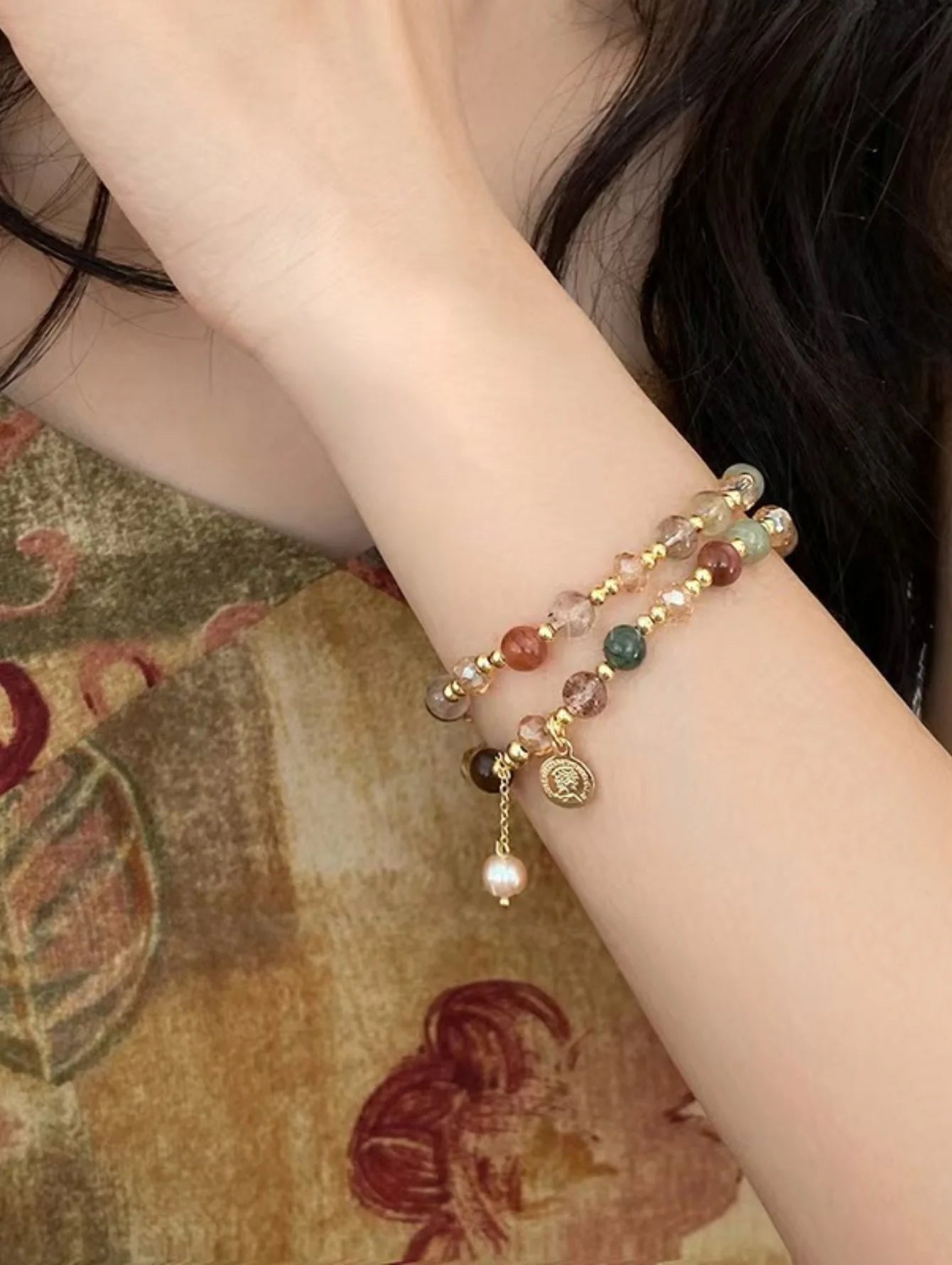 Double Crystal Beaded Bracelet Women Light Luxury