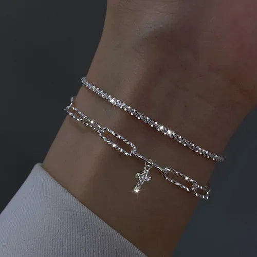 925 Sterling Silver Bracelet Partial Pearls for Women