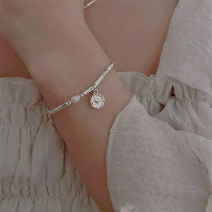 925 Sterling Silver Bracelet Partial Pearls for Women