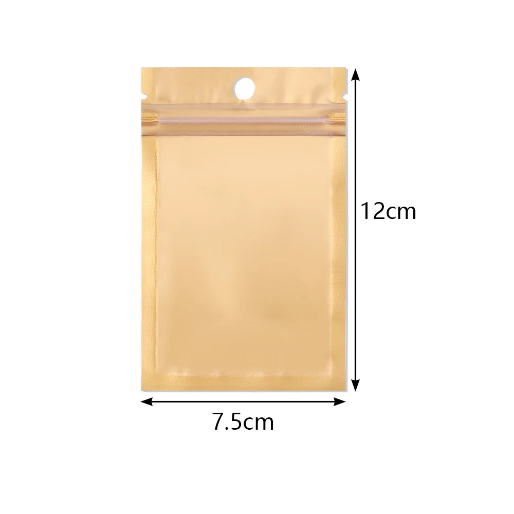 20-50Pcs/lot Gold Color Aluminum Foil Ziplock Bags Multi-size Jewelry