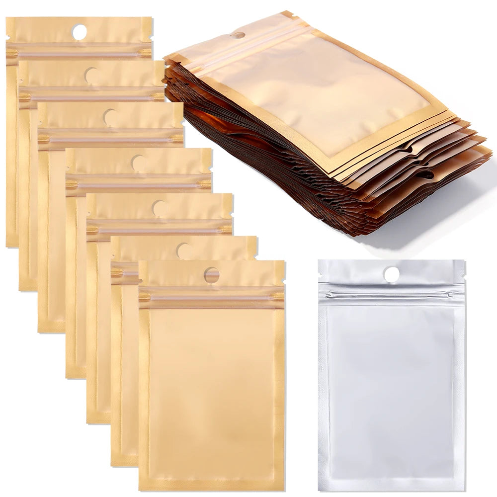 20-50Pcs/lot Gold Color Aluminum Foil Ziplock Bags Multi-size Jewelry