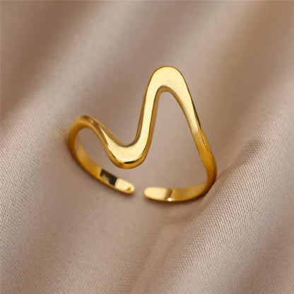 wave Rings For Women stainless steel Gold