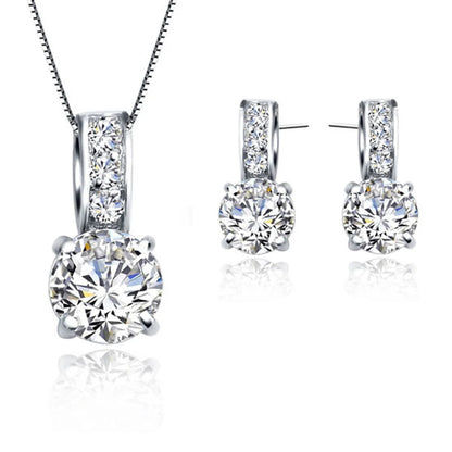 925 Sterling Silver Color Bridal Jewelry Set Classic Cubic