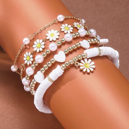 8pcs Vintage Daisy Flower Pendant Bracelet Set for Women