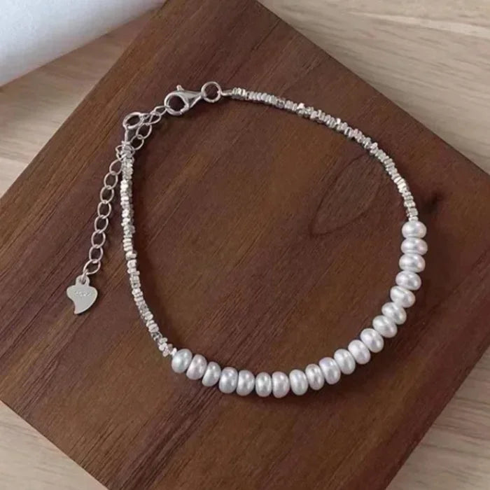 925 Sterling Silver Bracelet Partial Pearls for Women