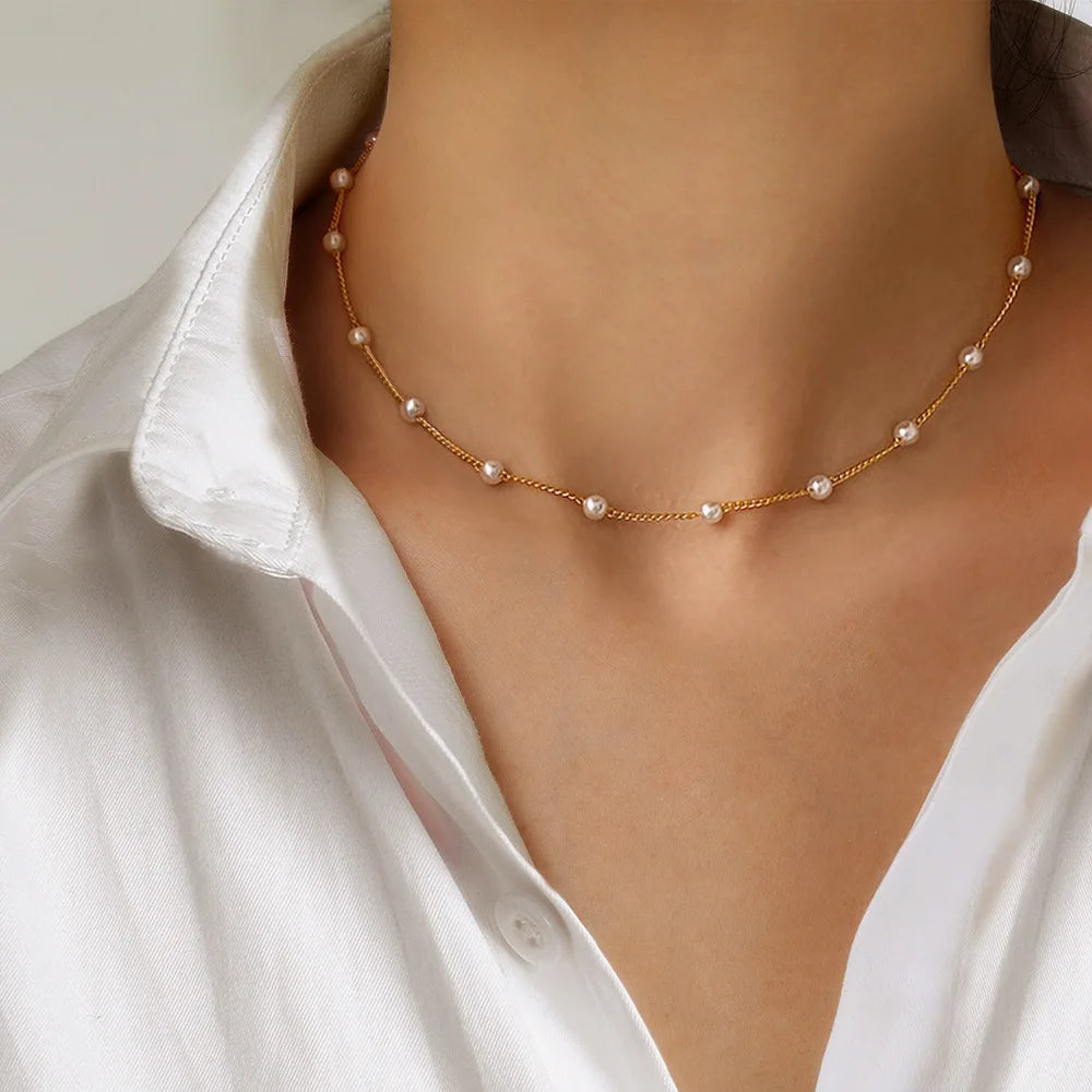 Simple Pearl Choker Necklaces for Women Fashion