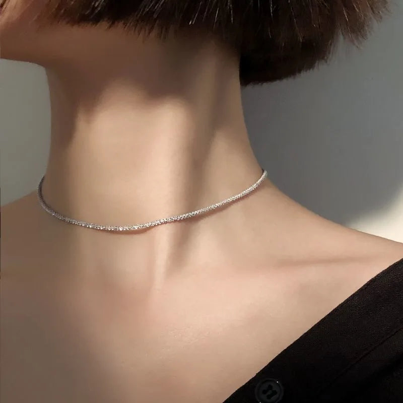 Popular Silver Colour Sparkling Clavicle Chain Choker Necklace For Women