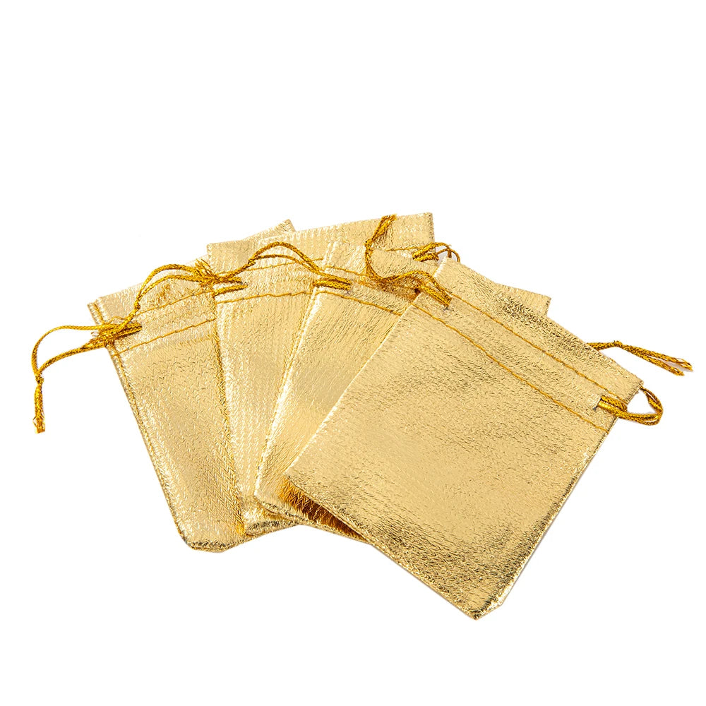 50pcs Gold Gift Drawstring Bags Pouches For Jewelry Organizers