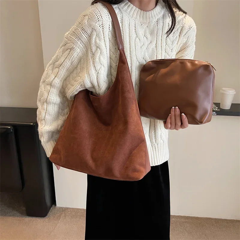 Vintage Women's Bag Large Capacity Suede Shoulder Bag