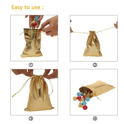 50pcs Gold Gift Drawstring Bags Pouches For Jewelry Organizers