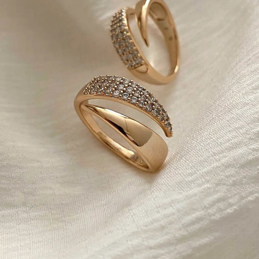 Stainless Steel 18 K Gold Plated Sun Rings for Women Natural Stone