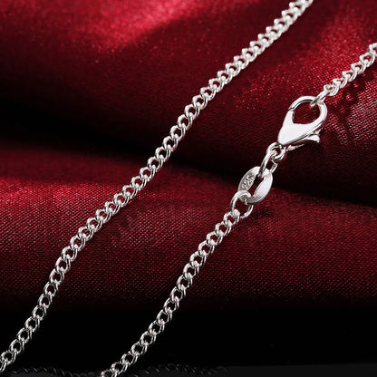 925 Sterling Silver Necklace 16/18/20/22/24/26/28/30 Inches 2MM String Chain For Women