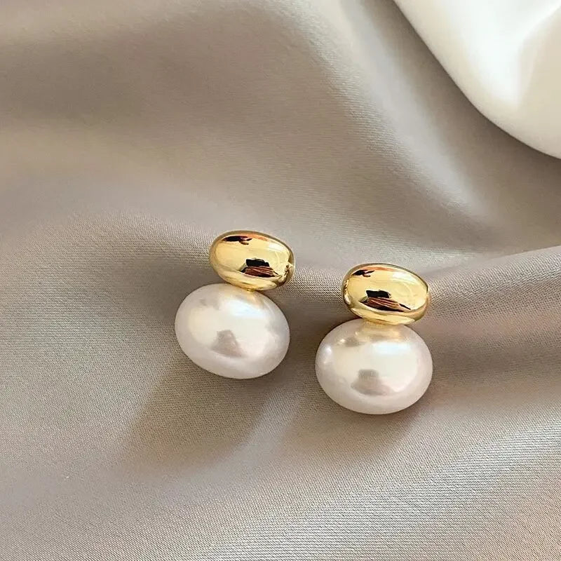 Pearls Round Stud Earrings Charm Stainless