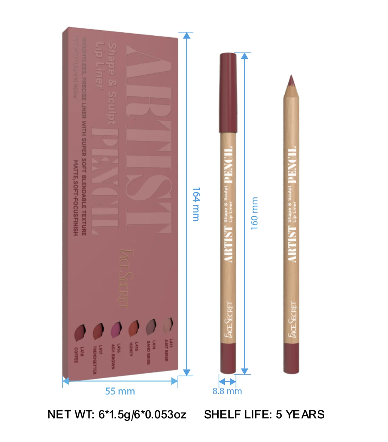 Lip Liner Pencil Set, Weightless Precise Liner with Super Soft Blendable Texture Matte Soft