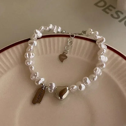 925 Sterling Silver Bracelet Partial Pearls for Women